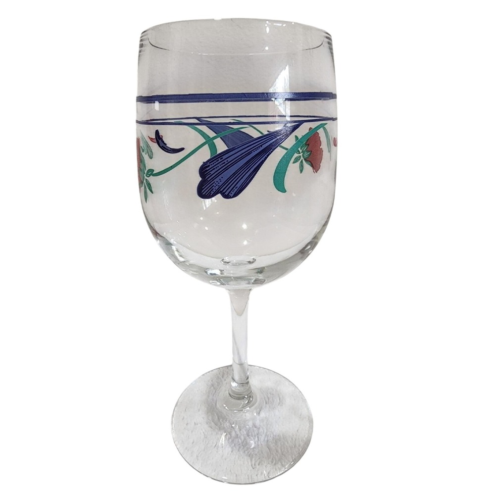 Lenox POPPIES ON BLUE Goblet 10 oz Glass 7 1/2" Red Flowers Blue Leaves Stemware